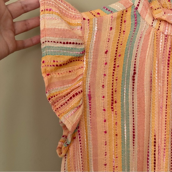 THML Women Medium Freeport Woven Striped Flutter Sleeve Embroidered Top Peach - Picture 5 of 12